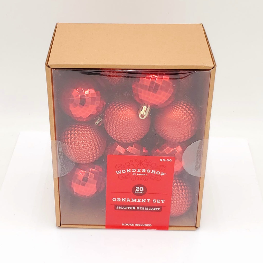 Wondershop 20 pc Red Ornament Set Shatter Resistant Hooks Included