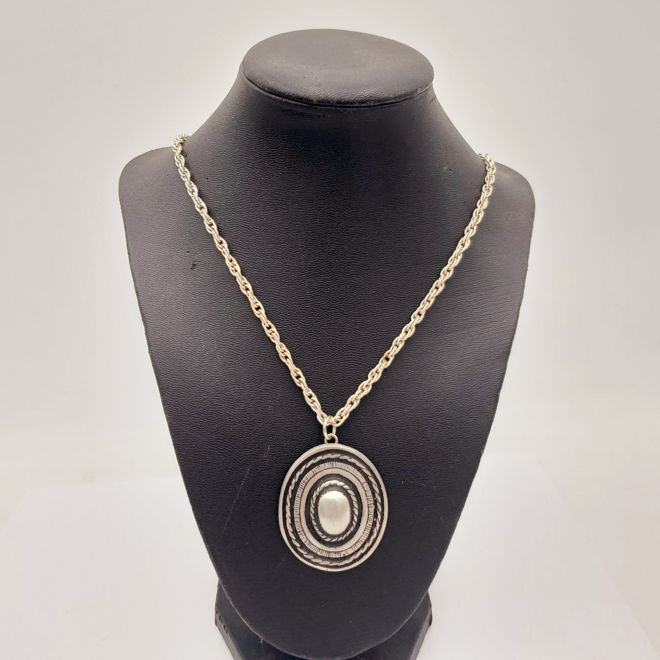 Handcrafted Sweden Retro Modernist Medal Tin/Pewter Necklace