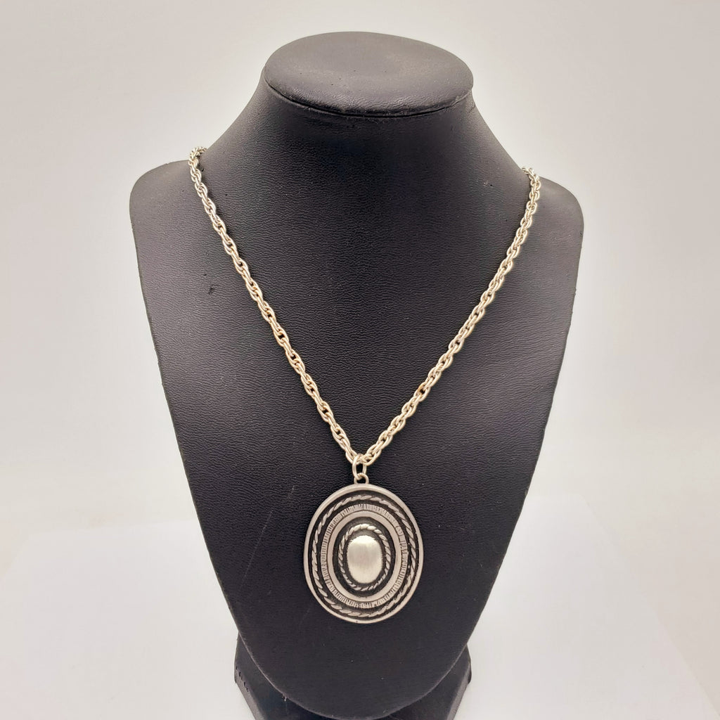 Handcrafted Sweden Retro Modernist Medal Tin/Pewter Necklace