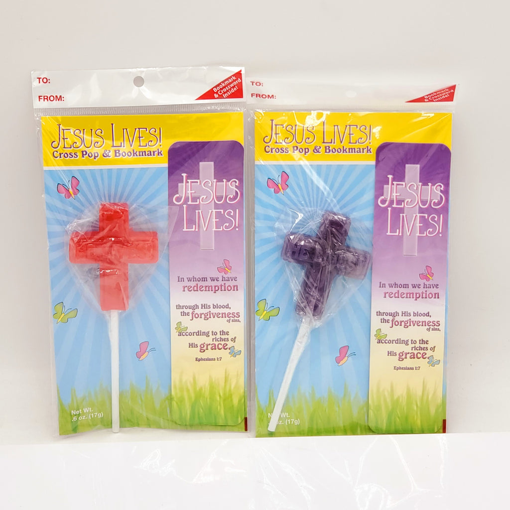 Scripture Candy Jesus Lives! Cross Pop & Bookmark Candy, 0.6 oz (Best By: 9/2/27)