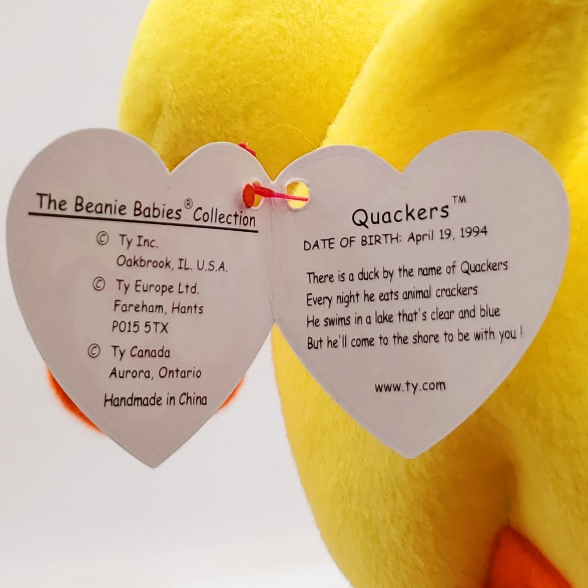 1994 Beanie Babies 2 Pack-Bones the Dog and Quackers the Duck