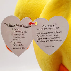 1994 Beanie Babies 2 Pack-Bones the Dog and Quackers the Duck