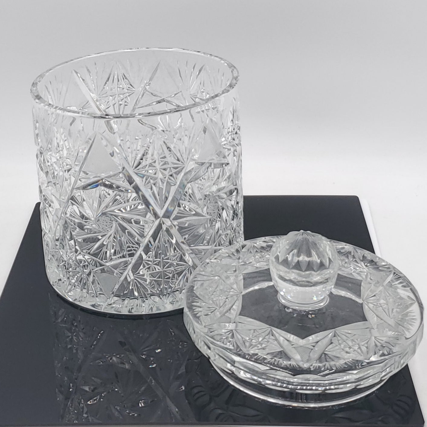 Antique Cut Crystal Pinwheel Star Biscuit Jar Ice Bucket