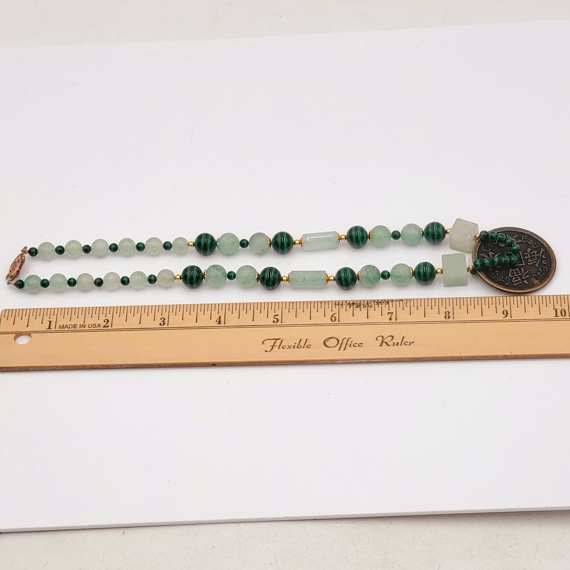 Beautiful Jade Necklace with Chinese Coin Pendant