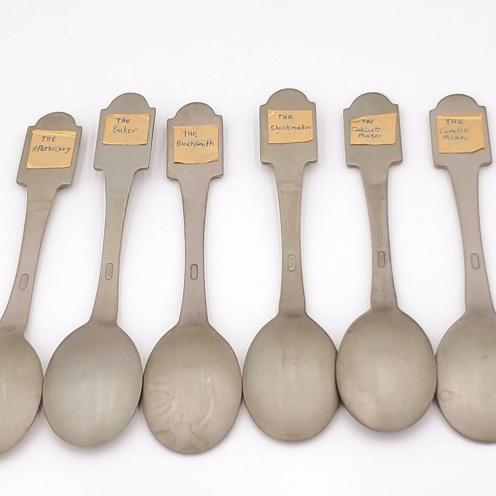 The Craftsmen of America Spoon Collection-Issued in limited edition by The Franklin Mint in 1977-Pewter Spoons- Come with Display Shelf