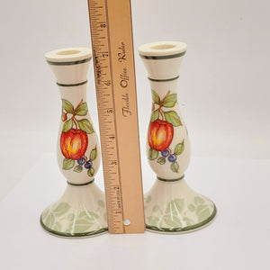 Partylite Ceramic 7" Tuscan Fruit Motif Taper Candlestick Holders Set of 2