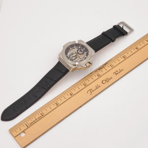 Vintage Reign Commodus Automatic Skeleton Dial Black Leather Silver Men's Watch