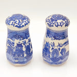 Vintage Japanese Moriyama Set of 2 Blue Willow Muffineer Porcelain Sugar Shakers
