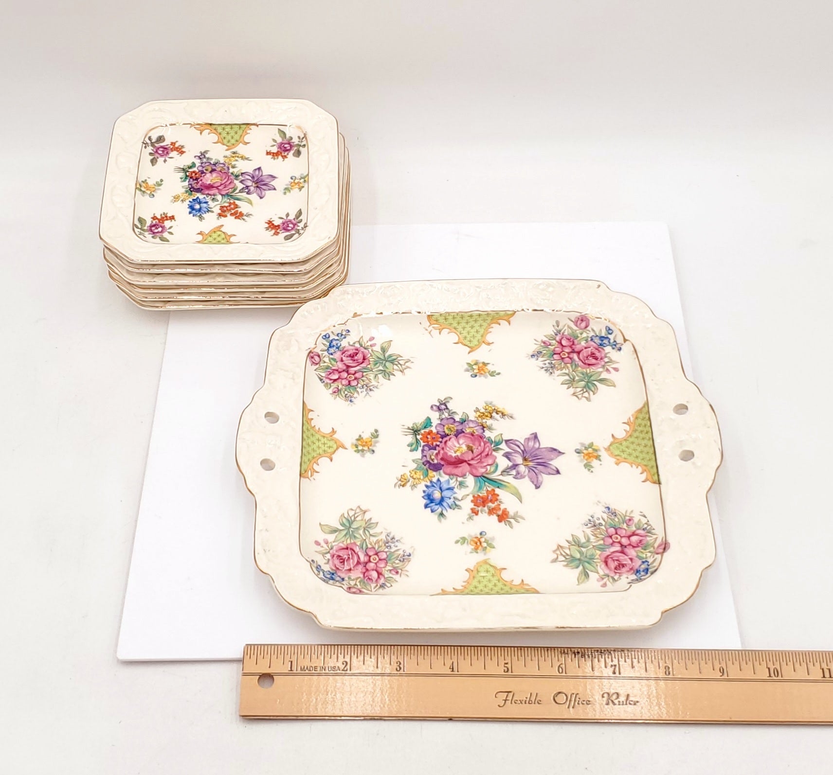 Vintage Tashiro Shoten Style Made in Japan Flowers Embossed Gold Rim Hand Painted Plates