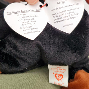 1996 Beanie Babies 4 Pack-Pouch the Kangaroo, Congo the Gorilla, Mel the Koala Bear and Spike the Rhinoceros