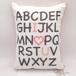 I Love U Alphabet Pillow Pink/Gray/White, Plaid Back 14"x18"