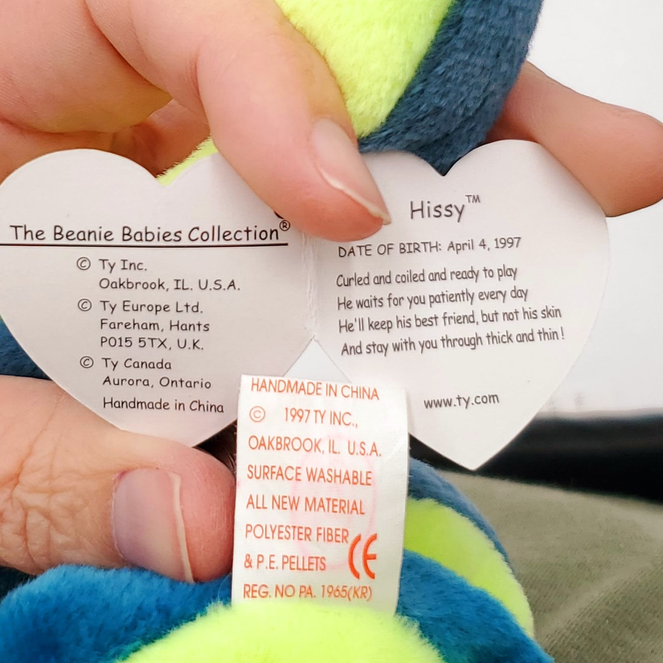 Beanie Babies 3 Pack-1997 Hissy the Snake, 1997 Smoochy the Frog and 2000 Zodiac Dragon