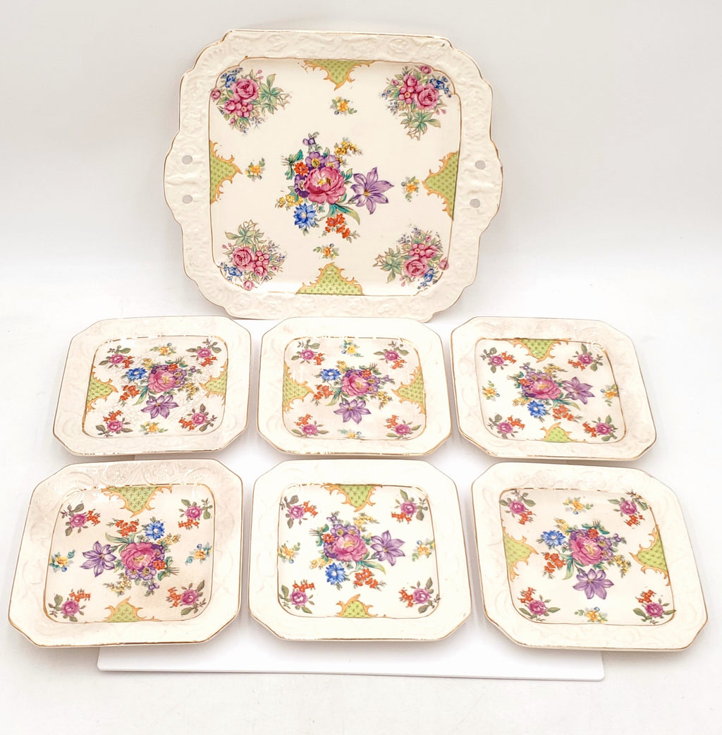 Vintage Tashiro Shoten Style Made in Japan Flowers Embossed Gold Rim Hand Painted Plates