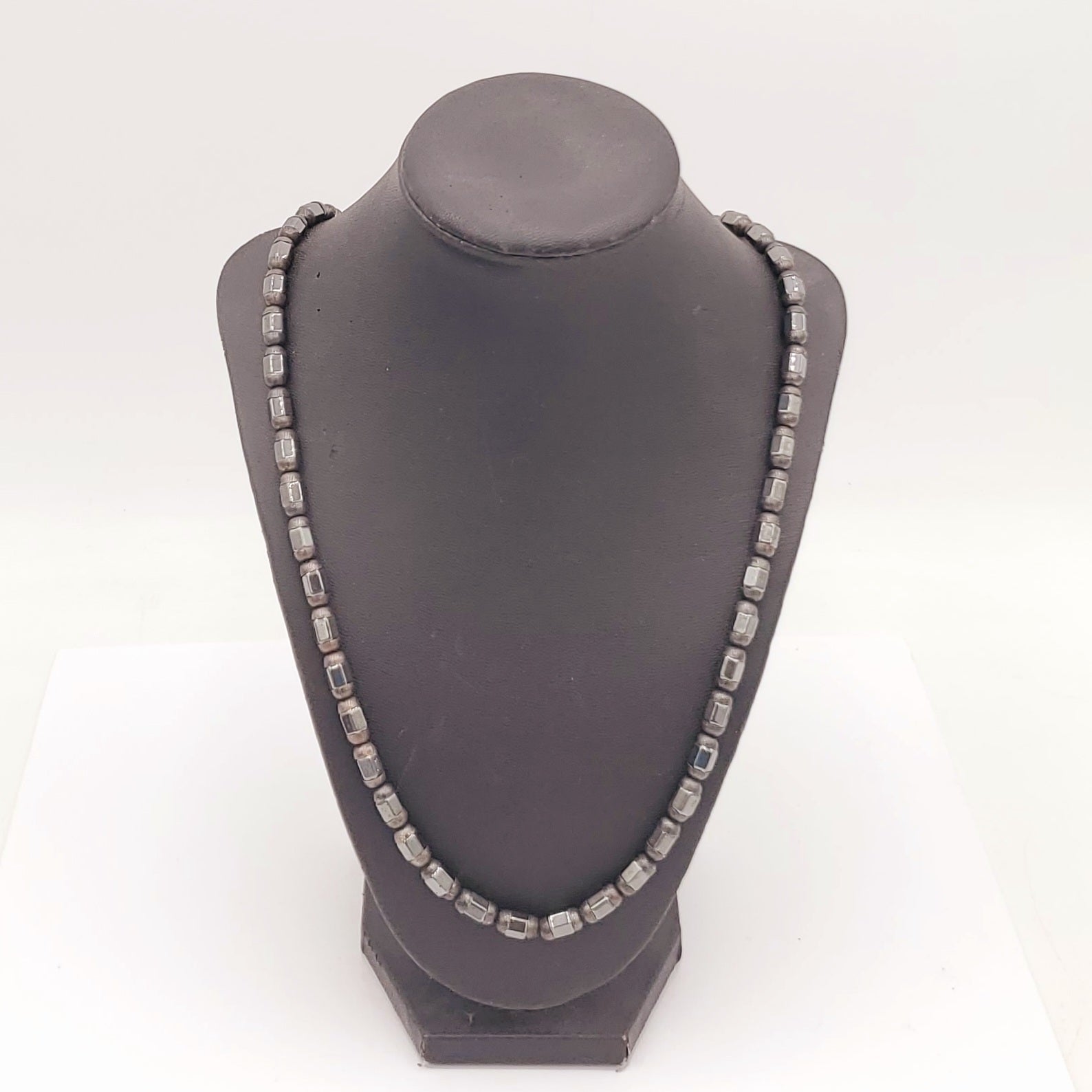 Mexican Vintage Jose Marmolejo Sterling Silver Hematite Necklace-Signed JMS