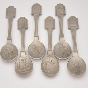 The Craftsmen of America Spoon Collection-Issued in limited edition by The Franklin Mint in 1977-Pewter Spoons- Come with Display Shelf
