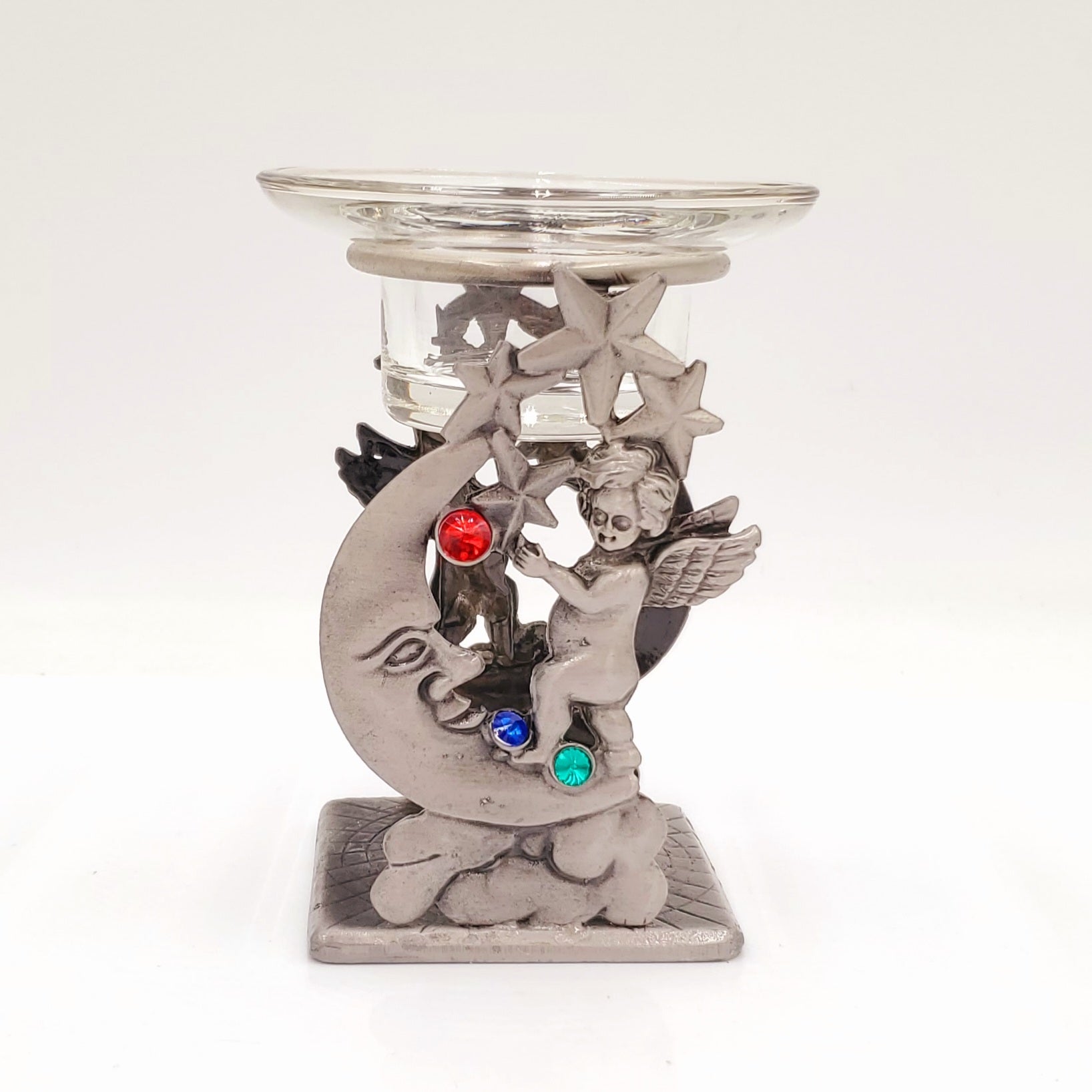 Pewter & Glass Votive Tea Light Candle Holder/Oil Burner Fragrance Warmer 5"