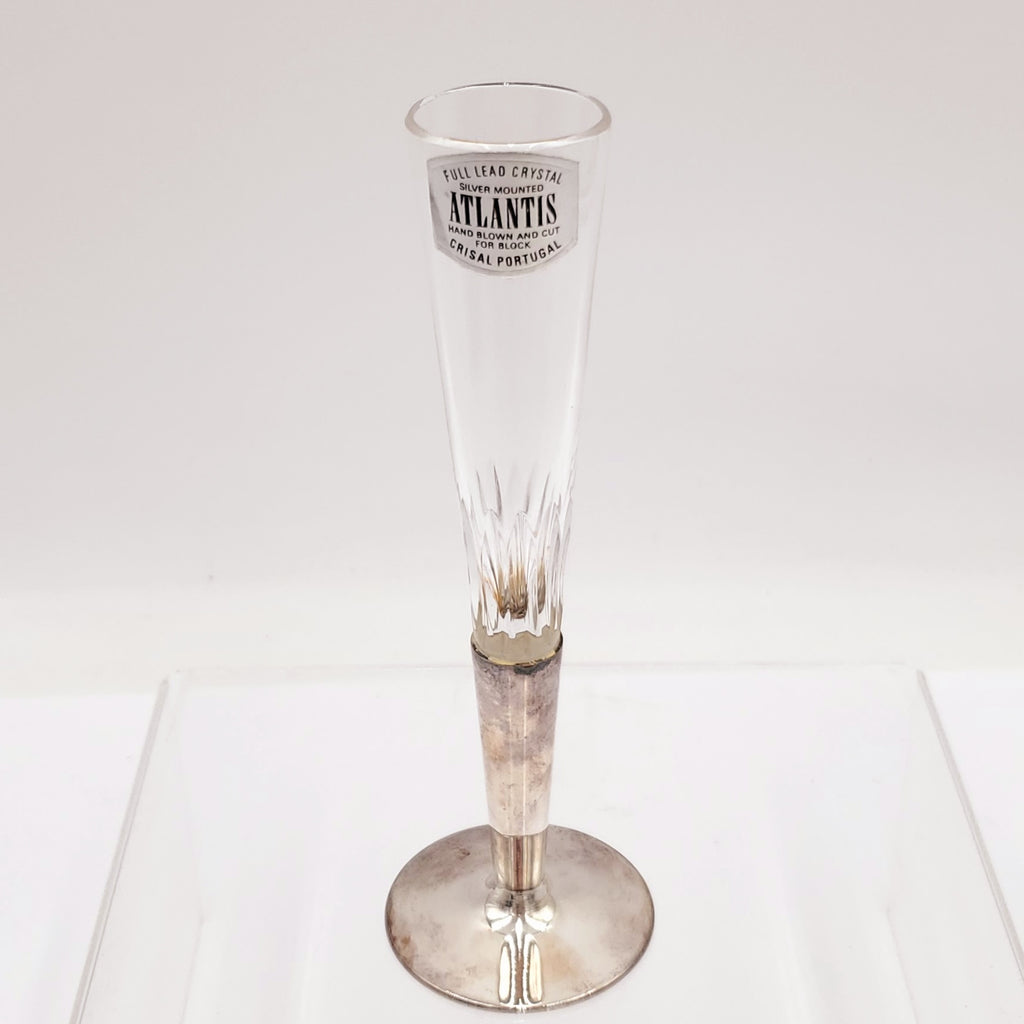 Vintage Atlantis Bud Vase Full Lead Crystal  Handblown, Handcut & Silver Mounted for Block by Crisal, Portugal