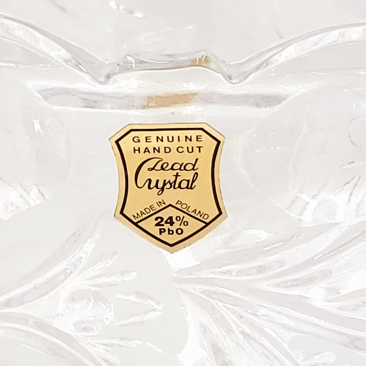 Genuine Hand Cut Lead Crystal Bowl with Etched Flowers- Made in Poland
