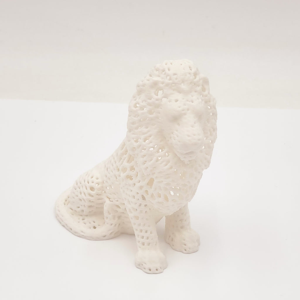 Voronoi White Mesh Sitting Lion Sculpture – 3D Printed