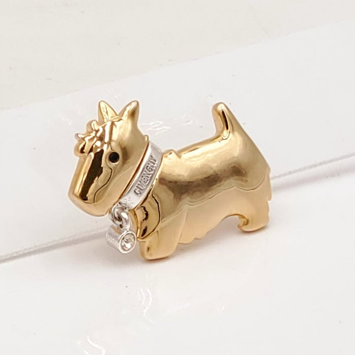 Givenchy Gold Scottish Terrier Brooch with Dangling Crystal
