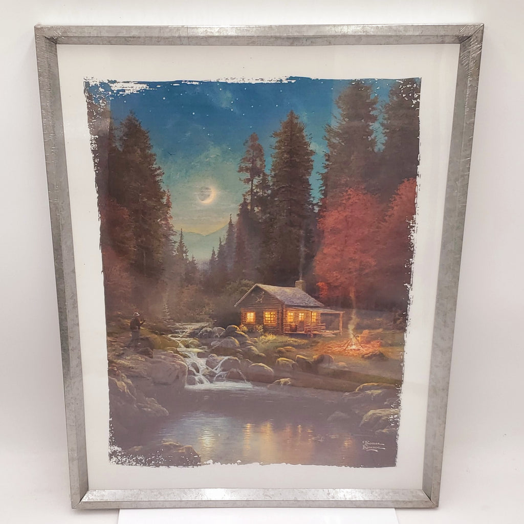 WALL DECOR-16X20 THOMAS KINKADE CABIN, TIN FRAME