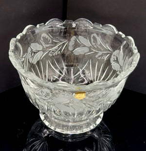 Genuine Hand Cut Lead Crystal Bowl with Etched Flowers- Made in Poland