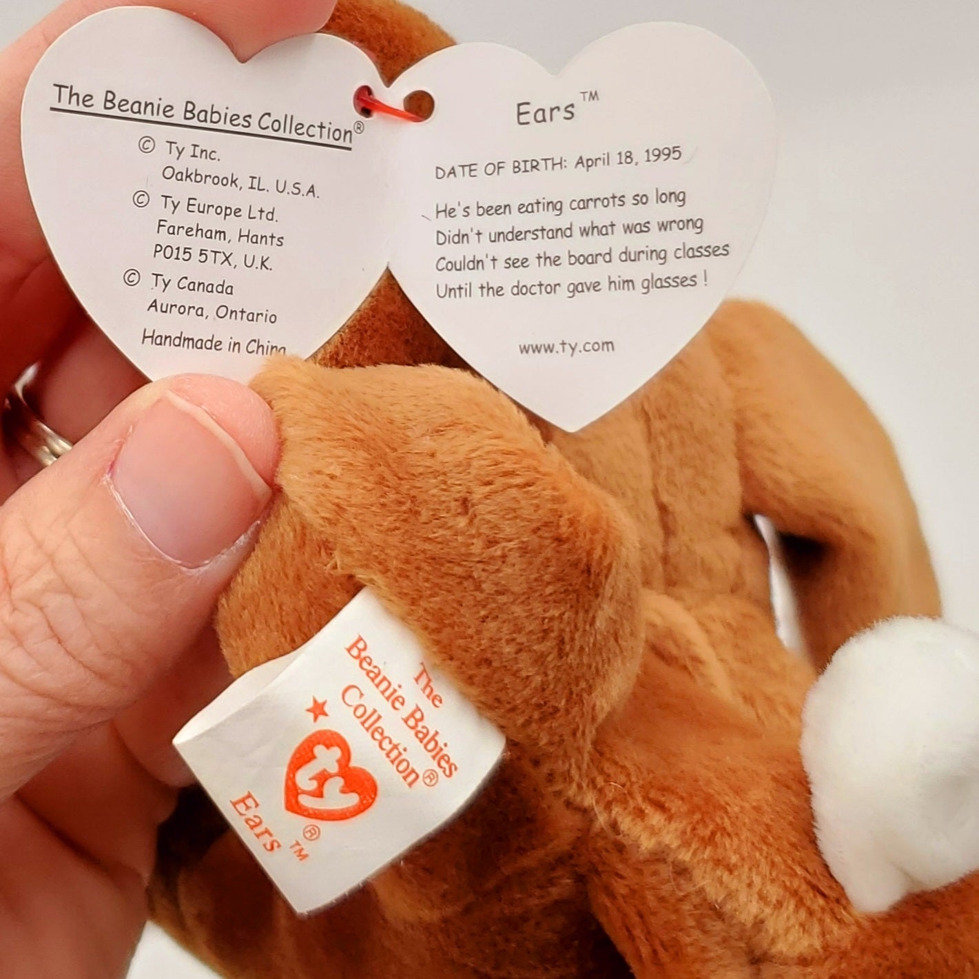 1995 Beanie Babies 3 Pack-Flip the Cat,  Ears the Rabbit and Weenie the Dachshund