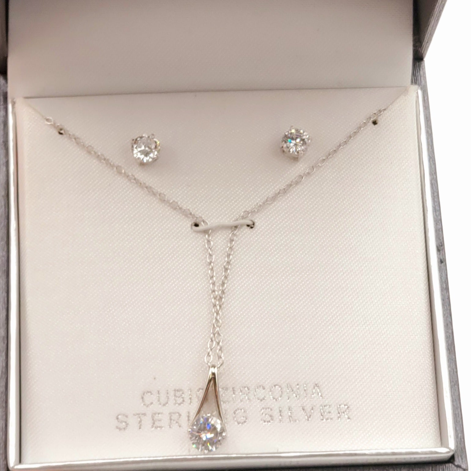Primrose Sterling Silver Cubic Zirc Set Earrings and Necklace