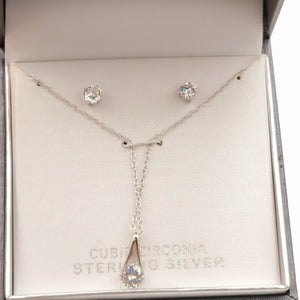 Primrose Sterling Silver Cubic Zirc Set Earrings and Necklace