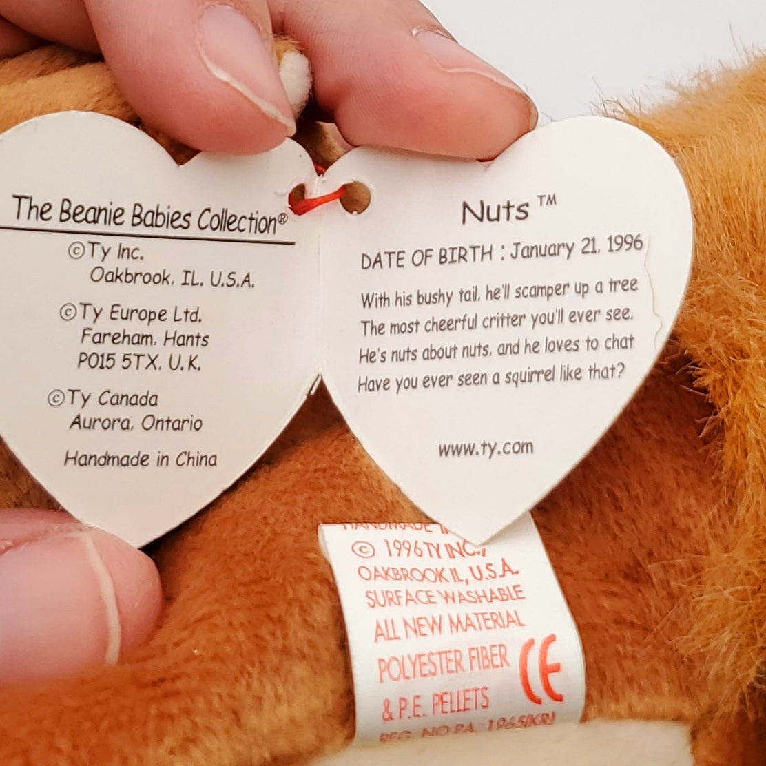 1996 Beanie Babies 3 Pack-Nuts the Squirrel, Rover the Red Dog and Snowball the Snowman