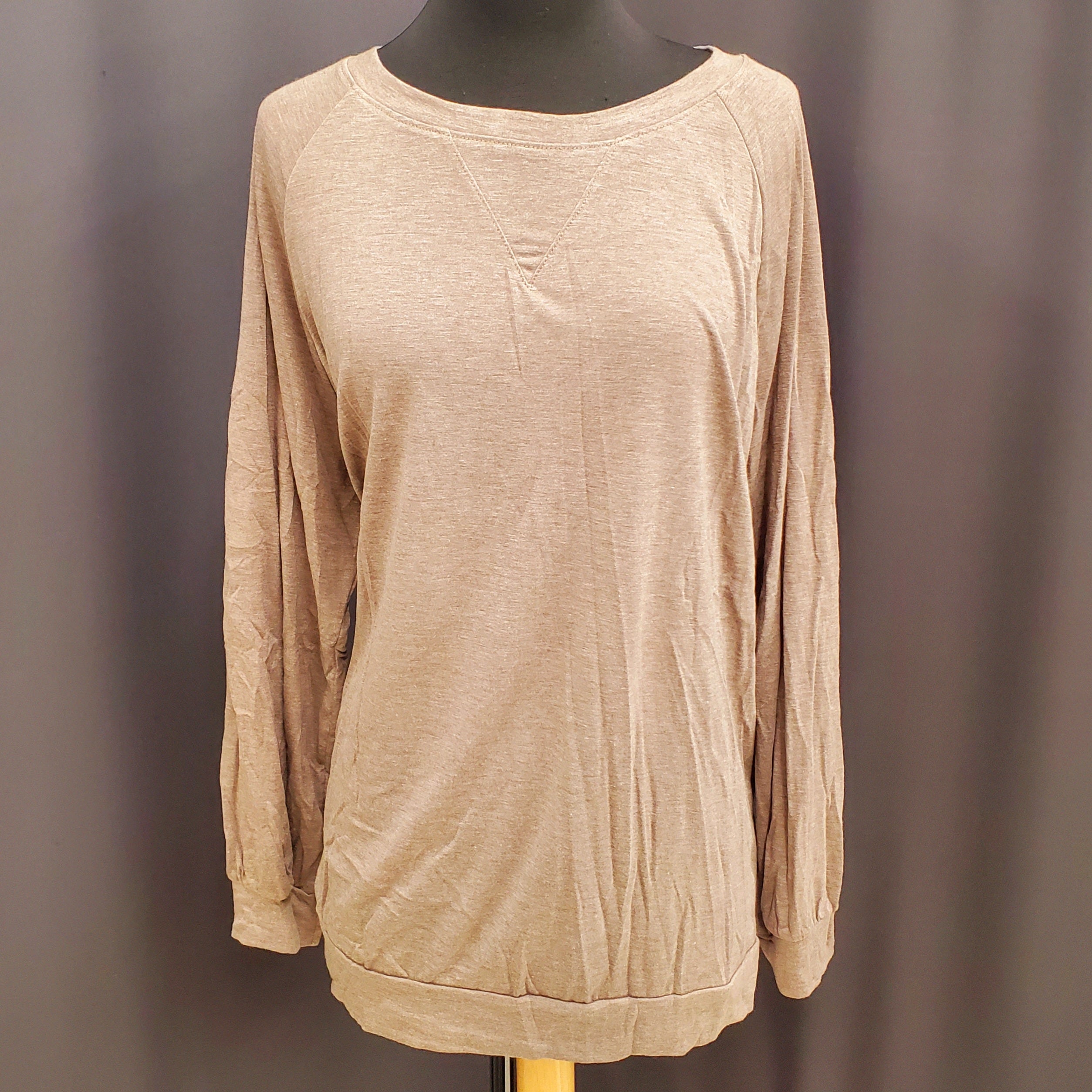 Plus Size Solid Basic Crewneck-Taupe
