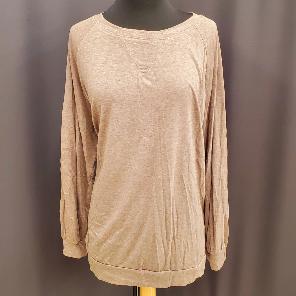 Plus Size Solid Basic Crewneck-Taupe