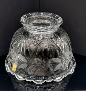Genuine Hand Cut Lead Crystal Bowl with Etched Flowers- Made in Poland