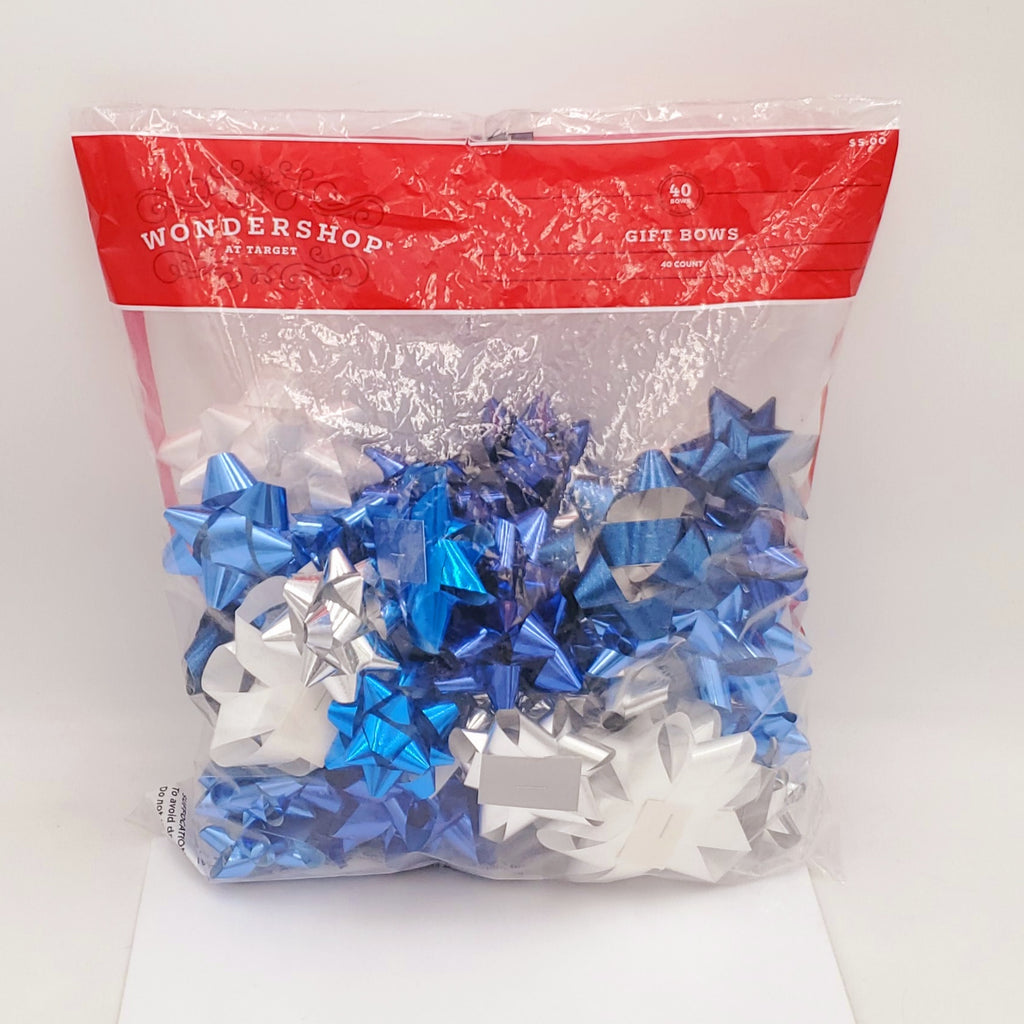 Blue White Silver Holiday Gift Present Bows Pack of 40