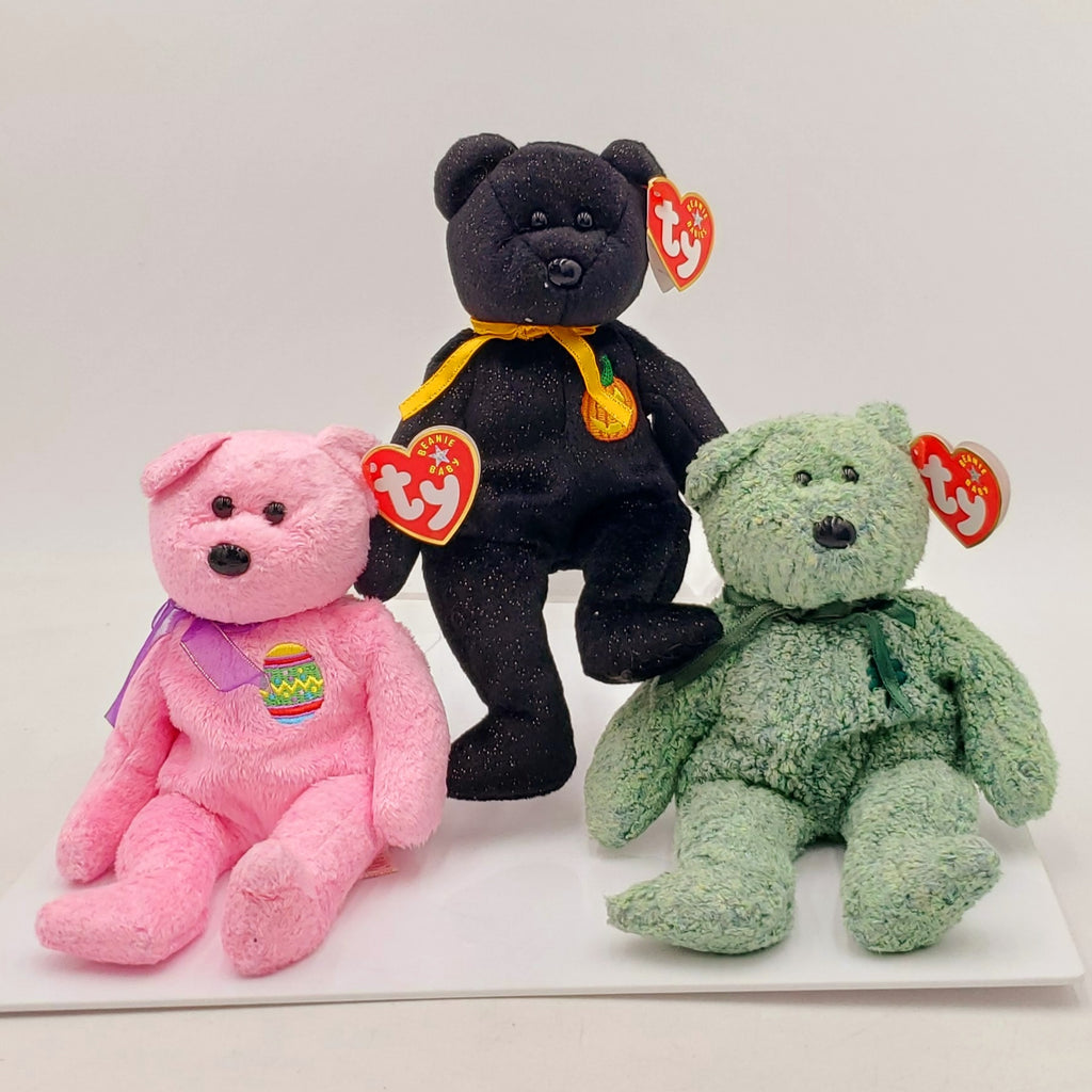 2000 Beanie Babies 3 Pack- Haunt the Halloween Bear, Shamrock the Bear and Eggs the Easter Bear