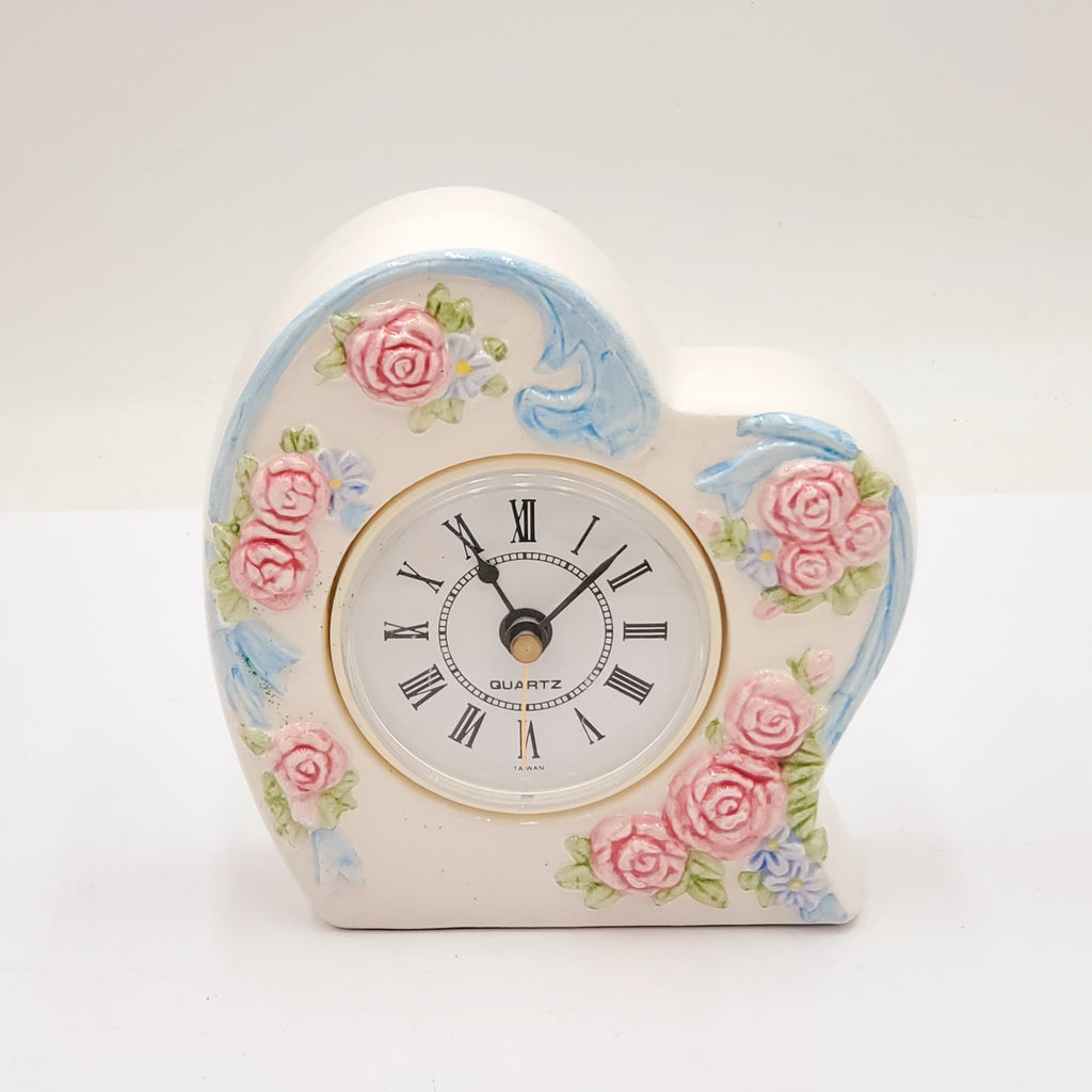 Vintage Avon Ceramic Floral Heart Clock