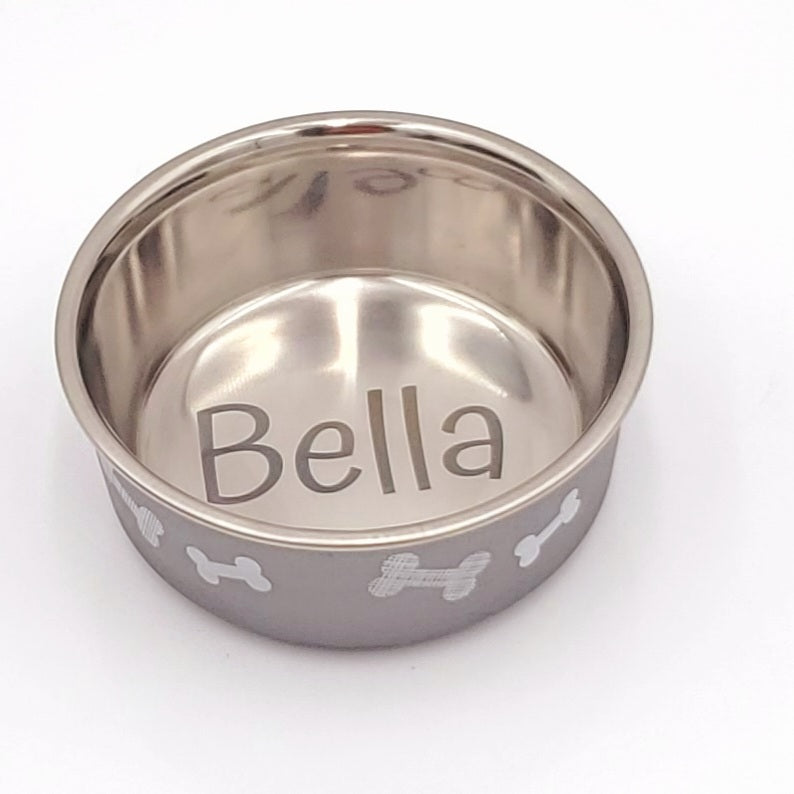 Personalized Engraved Stainless Steel With Rubberized Base Shell Pet Bowl -ADD YOUR PETS NAME!