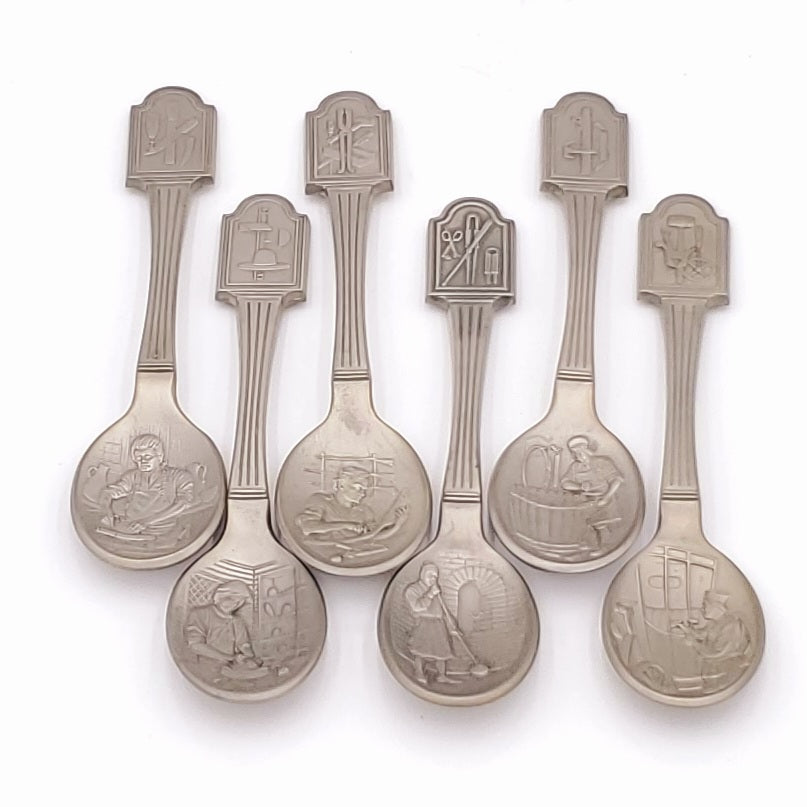 The Craftsmen of America Spoon Collection-Issued in limited edition by The Franklin Mint in 1977-Pewter Spoons- Come with Display Shelf