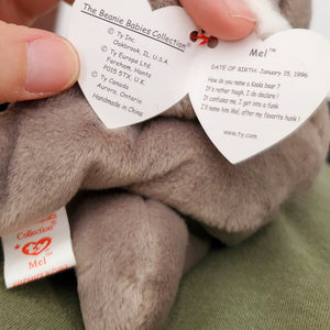 1996 Beanie Babies 4 Pack-Pouch the Kangaroo, Congo the Gorilla, Mel the Koala Bear and Spike the Rhinoceros