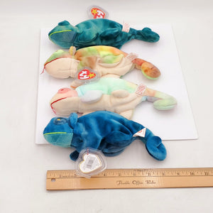 1997 Beanie Babies 4 Pack- Iggy the Iguana, Rainbow the Iguana, Rainbow the Chameleon and Iggy the Tie Die Iguana