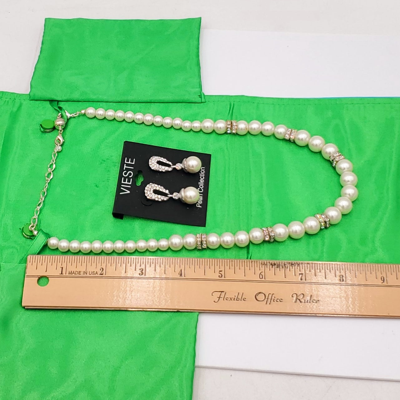 Pearl Necklace with Vieste Earrings- Simulated Pearl Round Drop