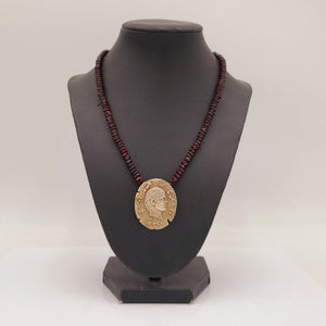 Beaded Garnet Ancient Roman Emperor's Julius Caesar Pendant Necklace