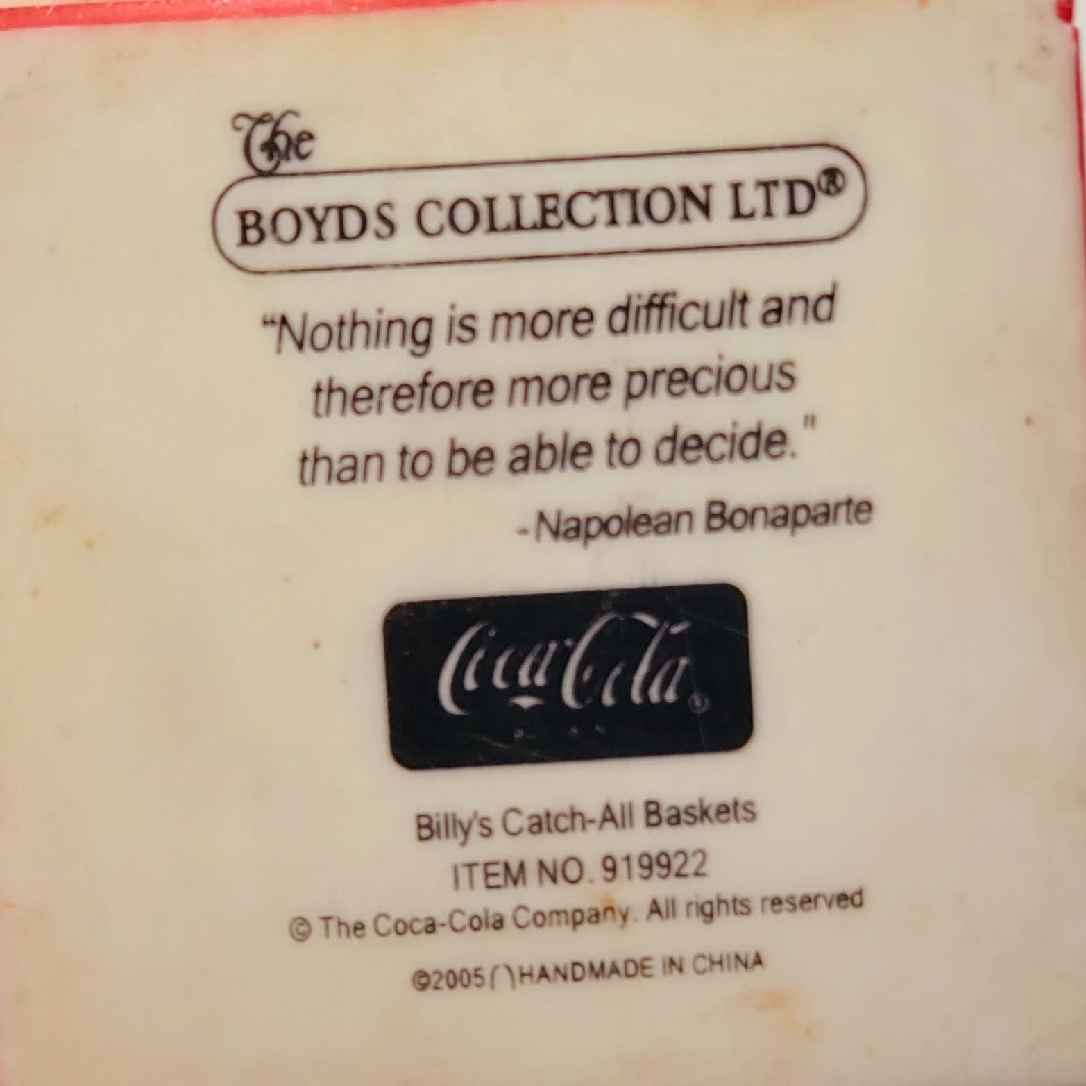 Billy's Catch-All Basket-Boyds Bears Resin #919922 Coca-Cola Exclusive