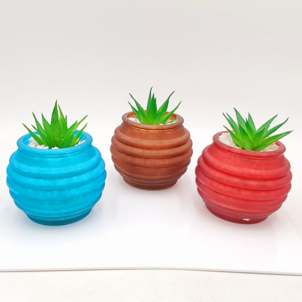Decorative Frosted Glass Pot With Faux Succulent