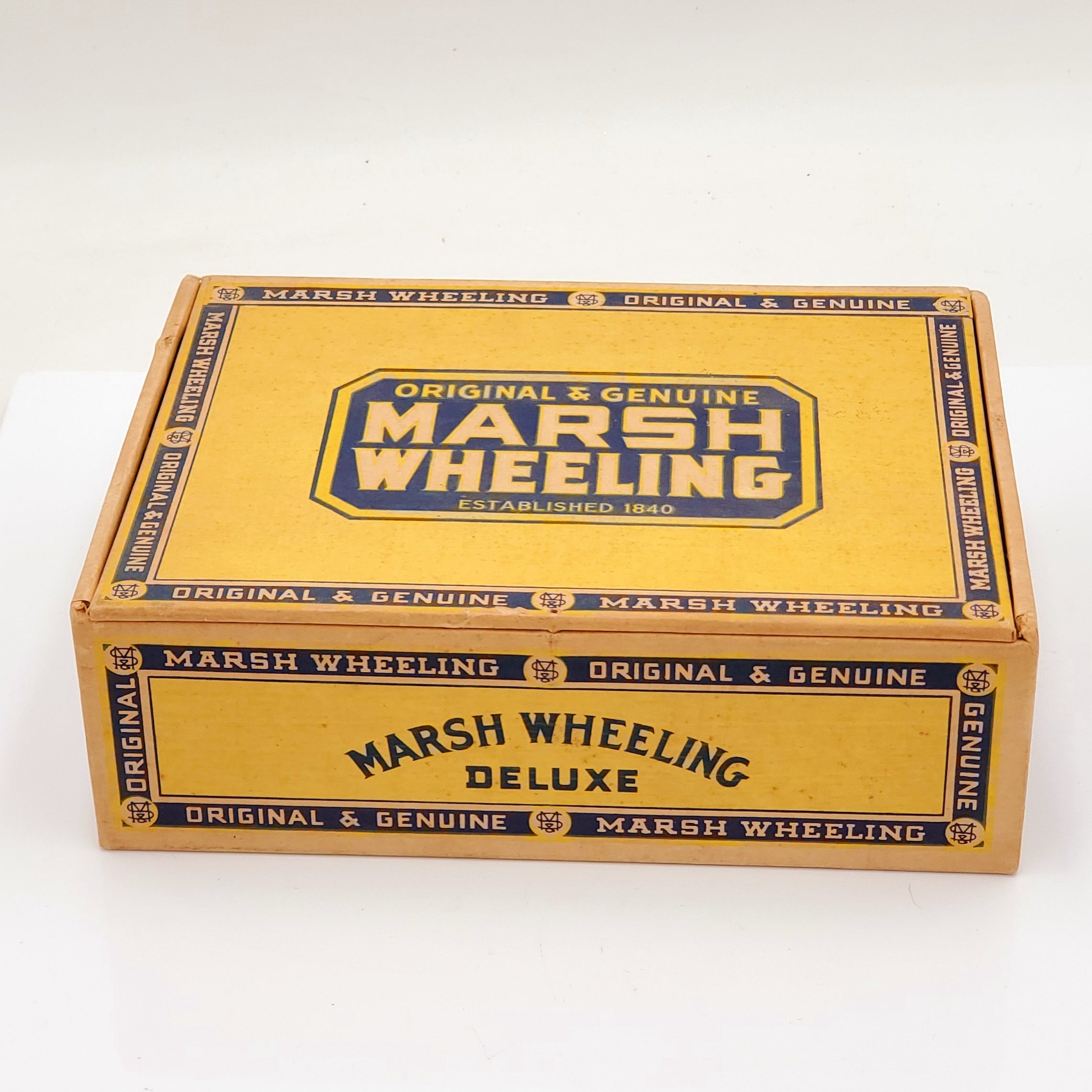 Marsh Wheeling Deluxe Cigar Box with vintage Eagle Stamps and Piatnik Kaiser Imperial Playing Cards