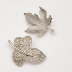 2 Piece Silver Leaf Brooch Set