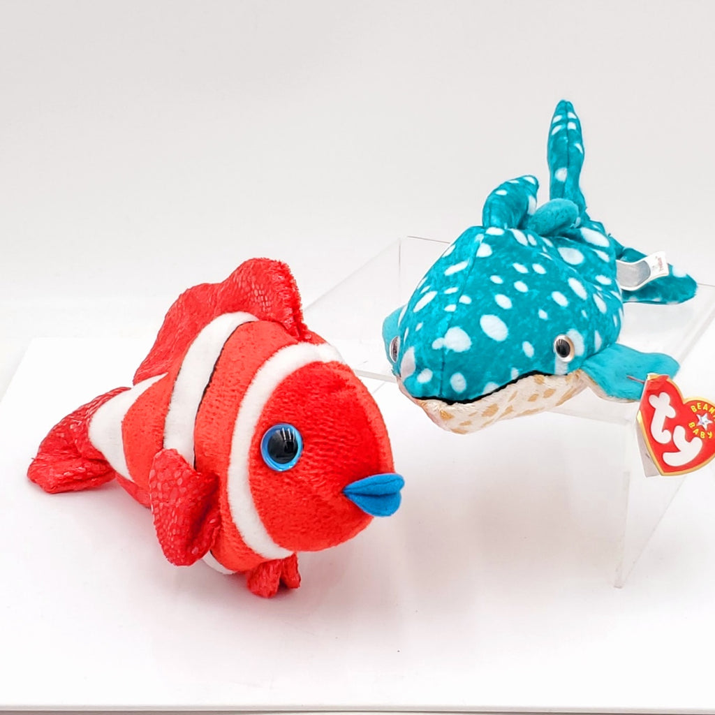 2000 Beanie Babies 2 Pack- Jester the Clownfish and Poseidon the Whale Shark