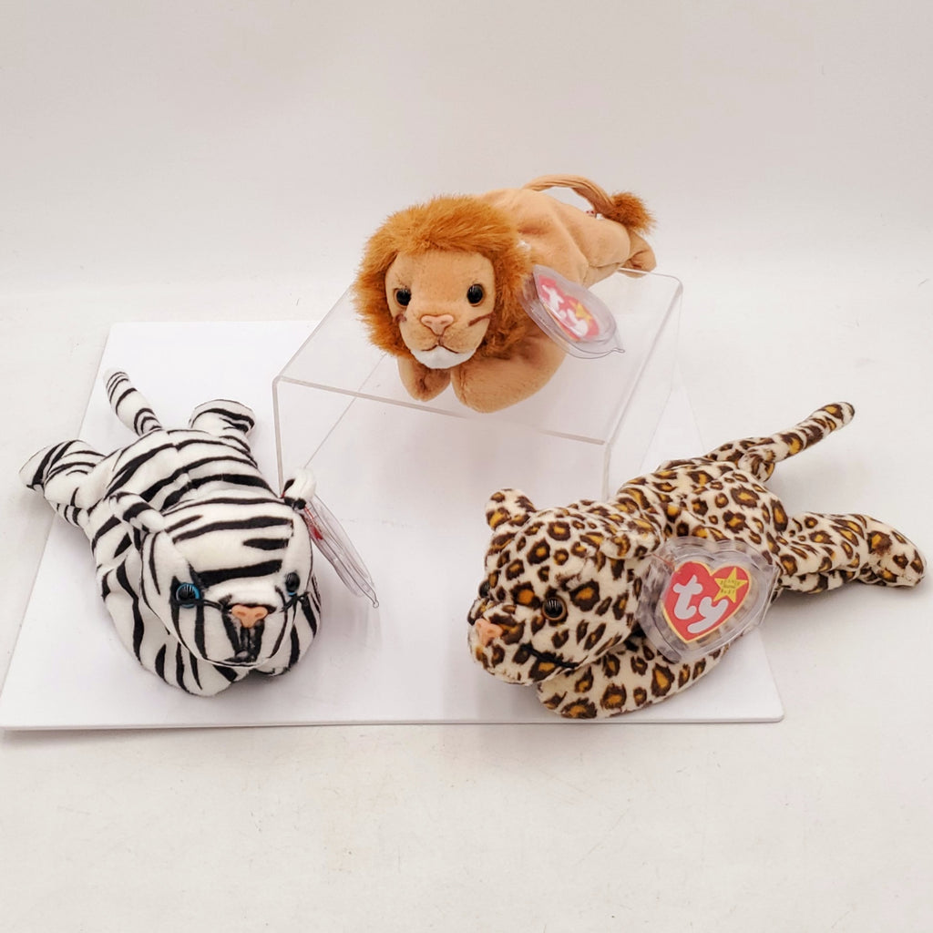1996 Beanie Babies 3 Pack-Freckles the Leopard, Blizzard the White Tiger and Roary the Lion