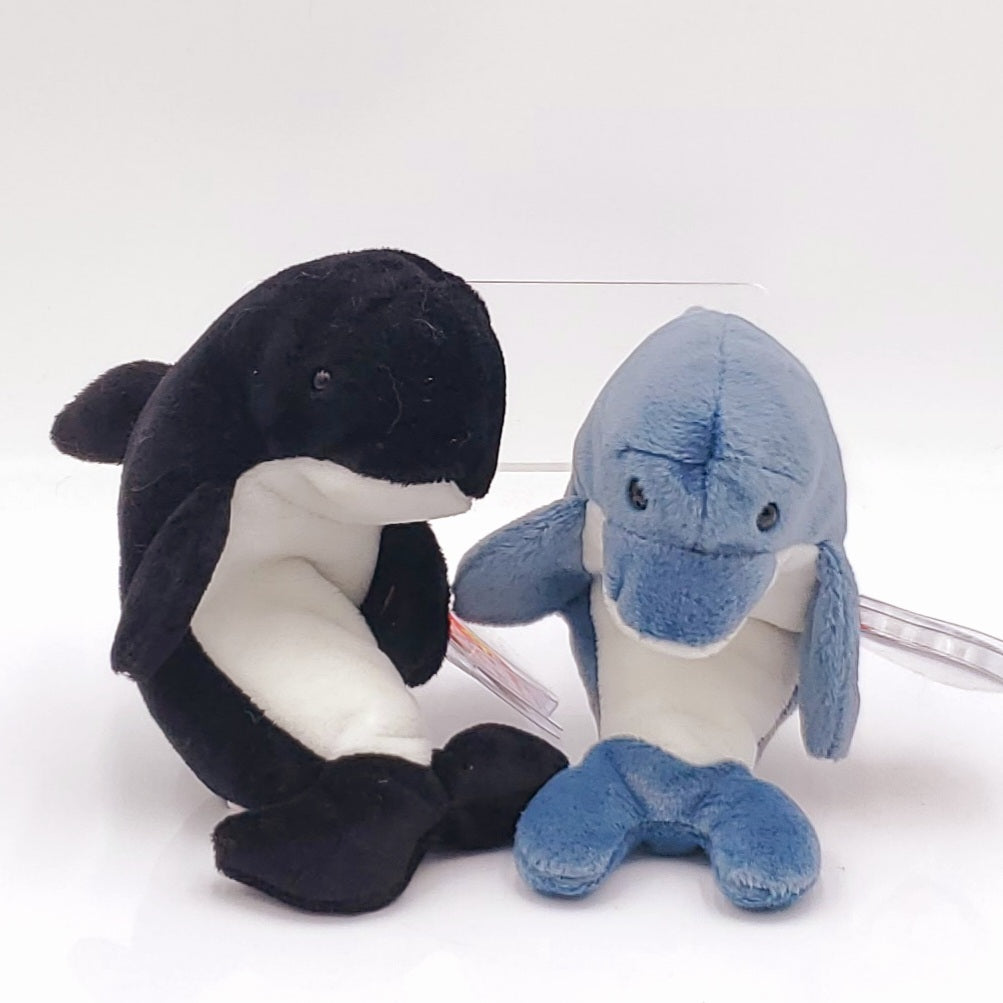 1996 Beanie Babies 2 Pack-Waves the Whale and Echo the Dolphin