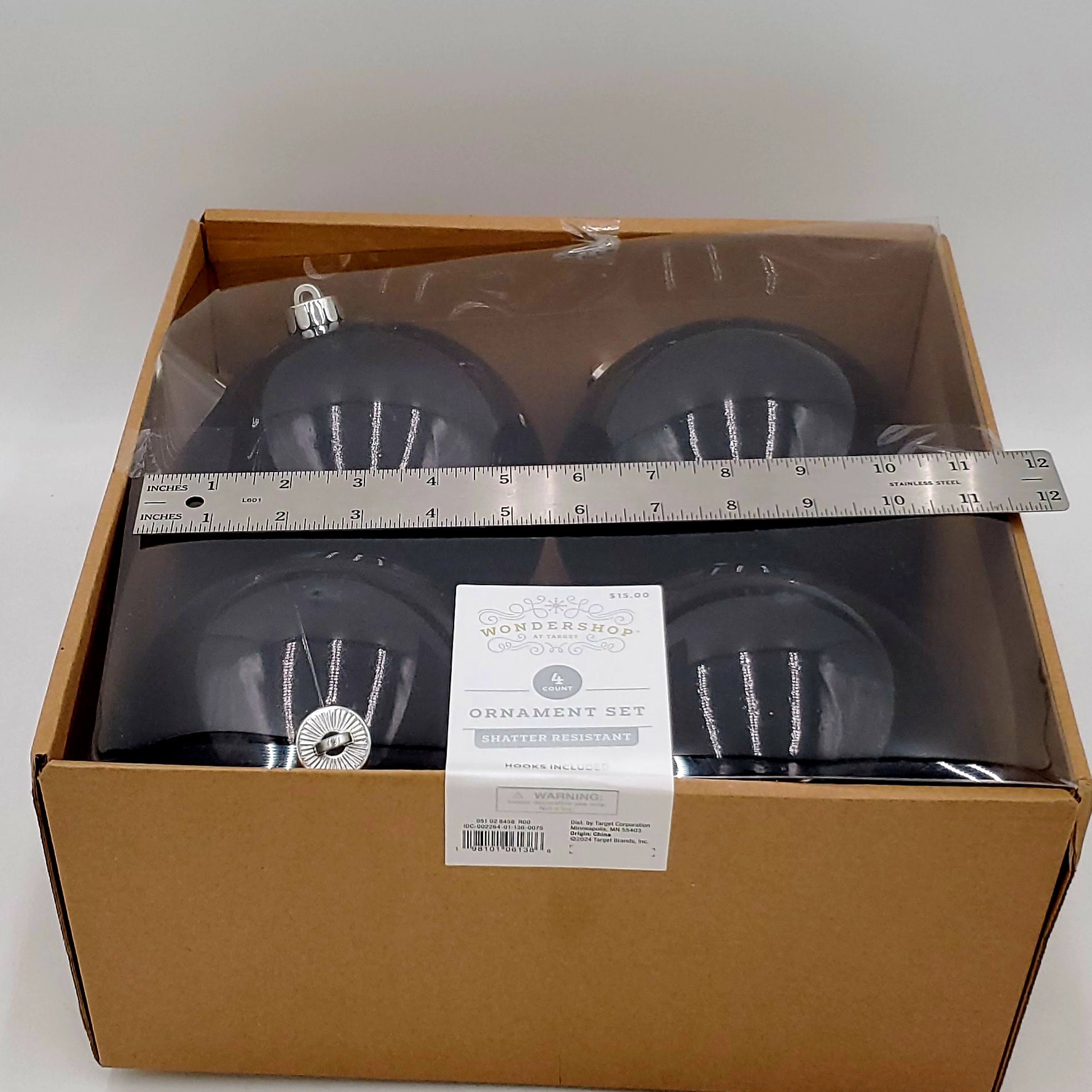 Wondershop 4 pc Black Ornament Set Shatter Resistant